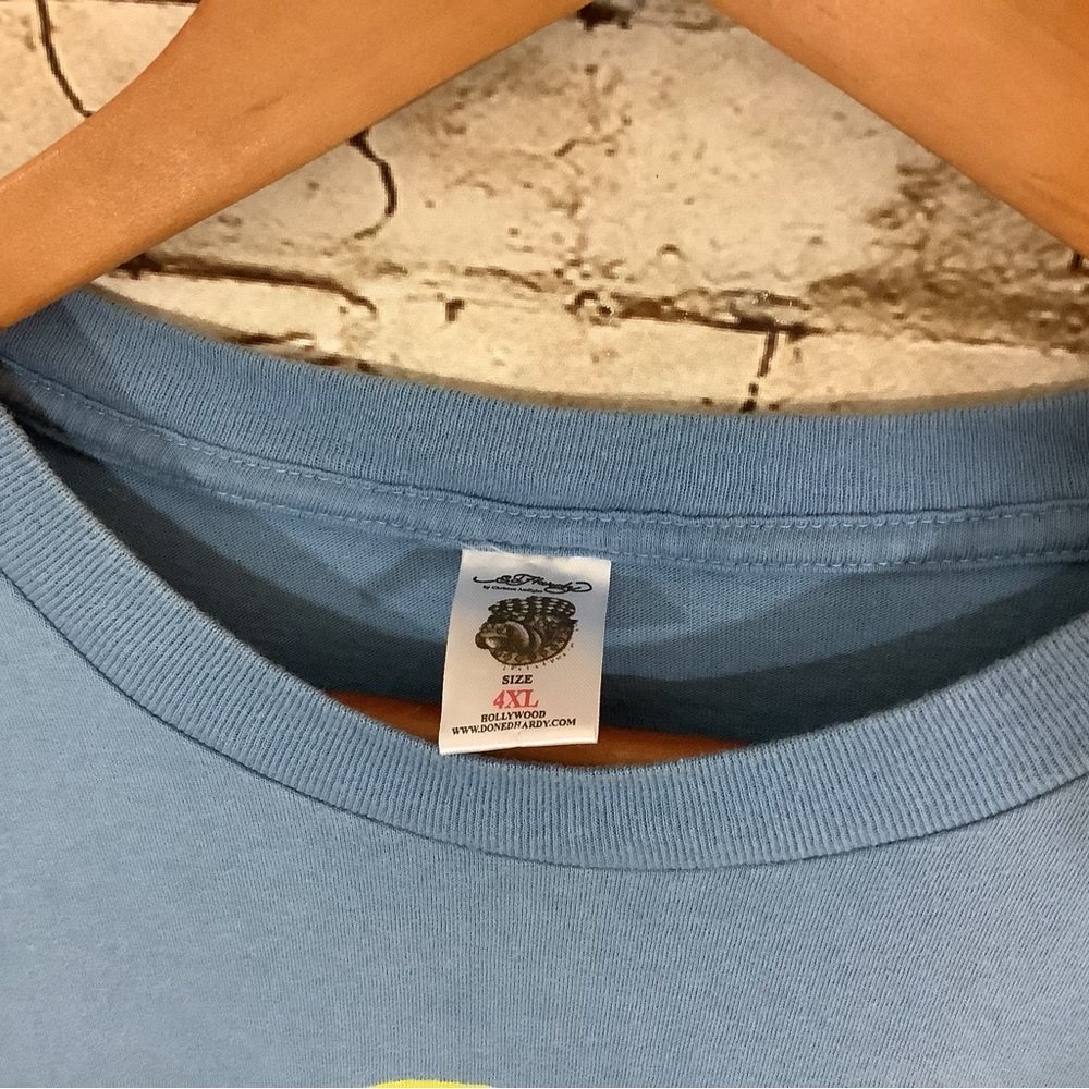 Christian Audigier Ed Hardy Light Blue Tee with Parrot Graphic Y2K Vintage 4XL - Picture 5 of 5